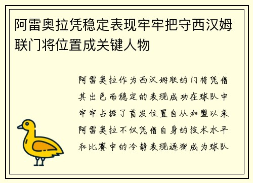 阿雷奥拉凭稳定表现牢牢把守西汉姆联门将位置成关键人物